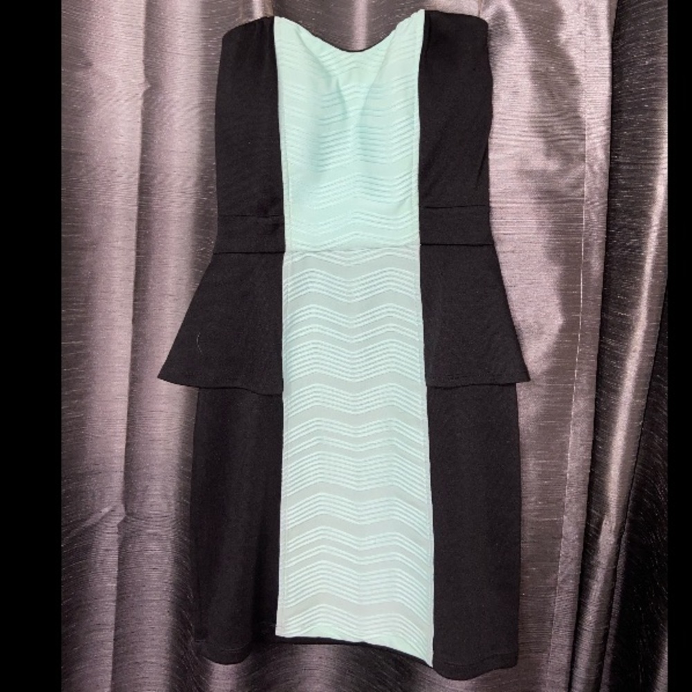 Black/Teal Strapless Dress